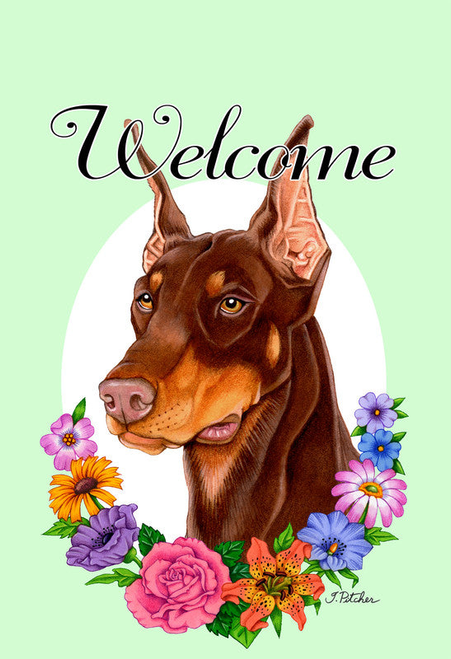Doberman Red Cropped  - Best of Breed Welcome Flowers Garden Flag
