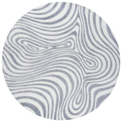 6' Light Blue And Ivory Round Abstract Indoor Outdoor Area Rug