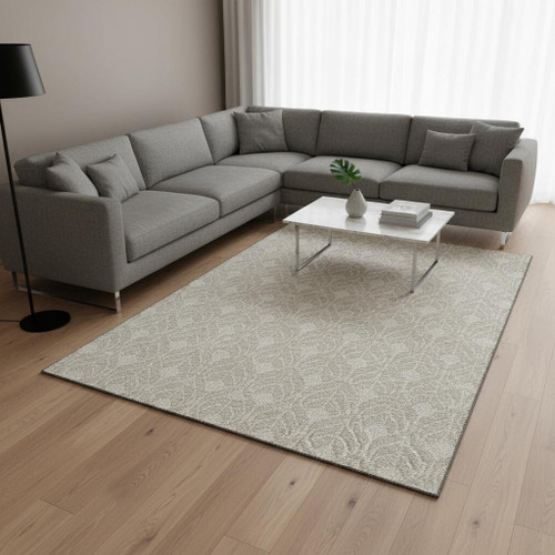 10' X 14' Beige And Ivory Geometric Washable Area Rug With UV Protection