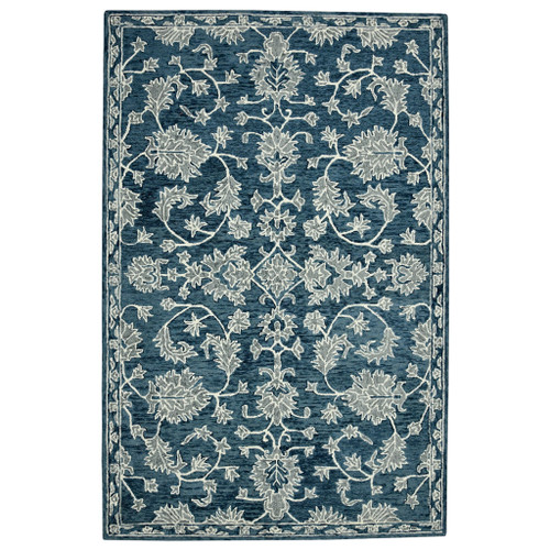 2' X 3' Teal Gray And Ivory Wool Floral Medallion Hand Hooked Area Rug