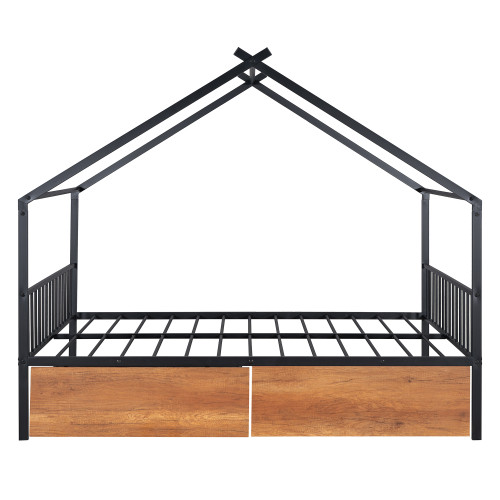 Black Metal Full Bed Frame With Drawers