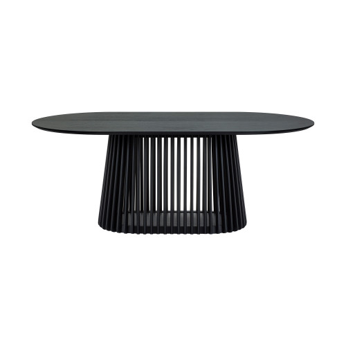 Six Piece Black Oval Wood Dining Set with Four Chairs and Sideboard
