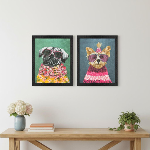 Set Of Two Whimsy Dog IV Black Framed Wall Art