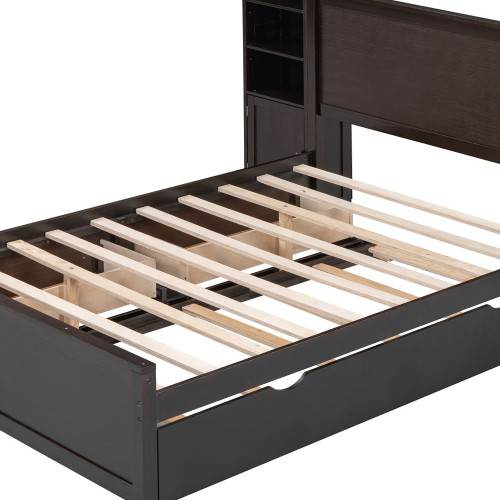 Espresso Wood Full Bed Frame With Trundle