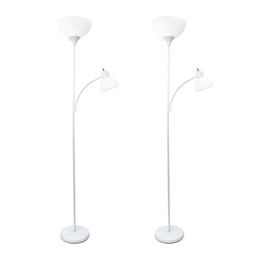 72" White Metal Floor Lamp With White Bowl Shade