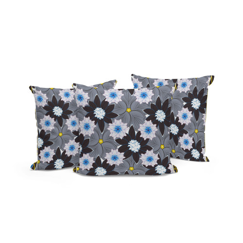 Set of Three Gray Botanical Indoor Outdoor Throw Pillow