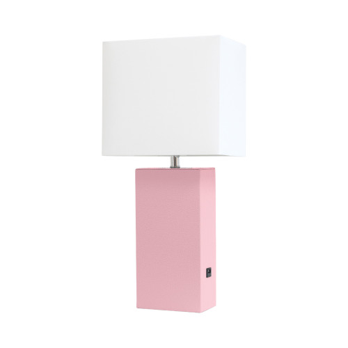 21" Pink Faux Leather USB Table Lamp LED With White Shade