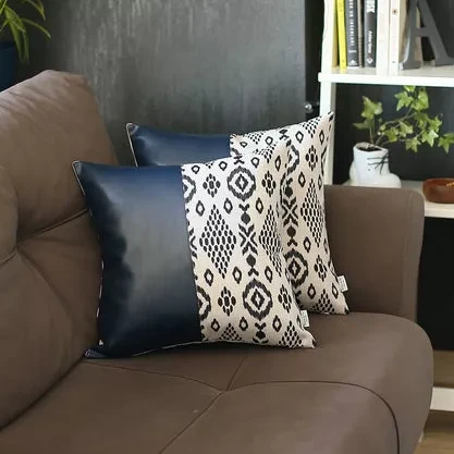 Bohemian Vegan Faux Leather Decorative Throw Pillow Covers Set of 2