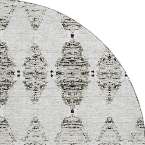 8' Taupe And Ivory Moroccan Washable Round Rug With UV Protection
