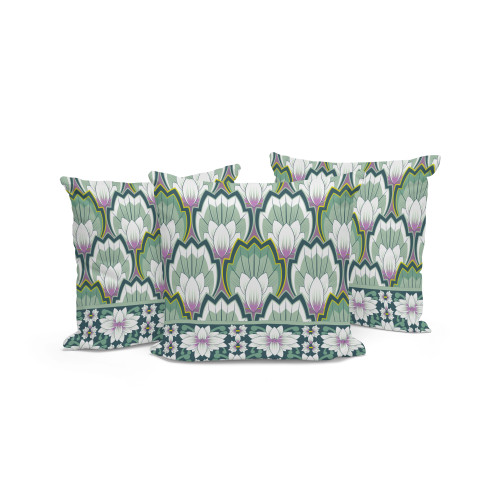 Set of Three Green Botanical Indoor Outdoor Throw Pillow