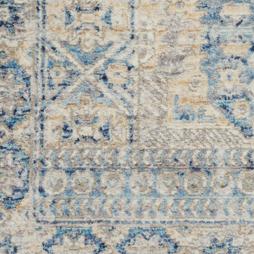 4' X 6' Blue And Ivory Floral Non Skid Area Rug With Fringe