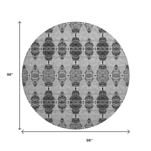 8' Gray And Ivory Moroccan Washable Round Rug With UV Protection