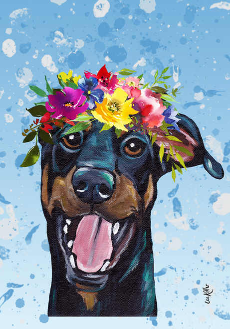 Doberman  - Hippie Hound Studios Summer Crown  House and Garden Flags