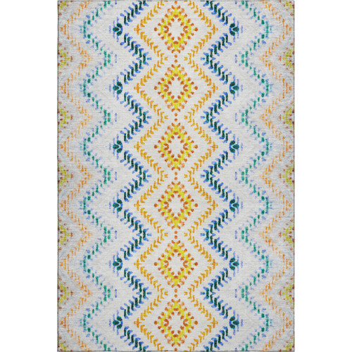 3' X 5' Ivory Blue And Yellow Geometric Washable Area Rug With UV Protection