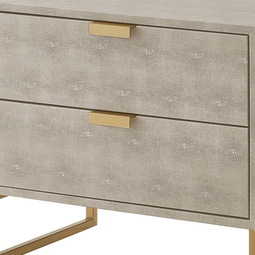 21" Cream and Gold Wood Frame End Table With Two Drawers