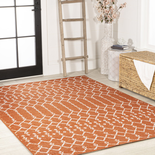 8' X 10' Orange And Cream Trellis Indoor Outdoor Area Rug