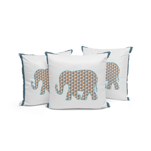 Set of Three Gold And White Elephant Indoor Outdoor Throw Pillow