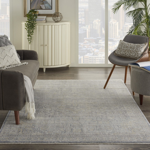 4' X 6' Gray And Beige Floral Area Rug With Fringe