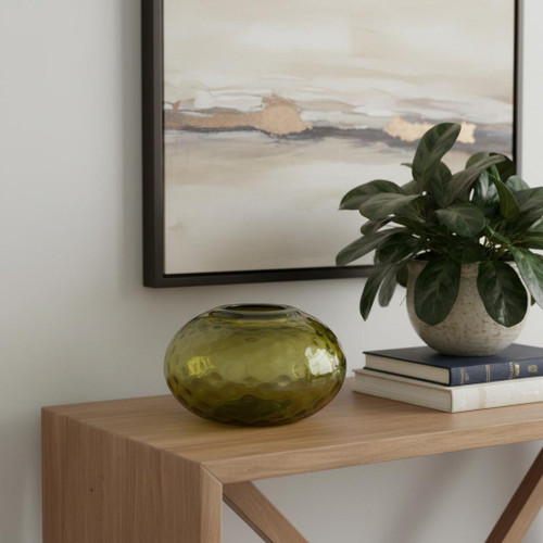 9" Olive Green Round Glass Table Vase