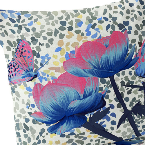Set of Two Pink Blue And Cream Floral Indoor Outdoor Throw Pillow