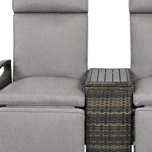 Set of Two Light Gray Metal Three Position Adjustable Outdoor Chaise Lounges with Light Gray Cushion