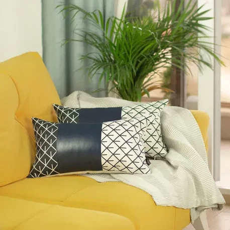 Bohemian Vegan Faux Leather Throw Pillow Covers Set