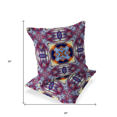 Set of Two Purple Peach Indigo And Yellow Floral Indoor Outdoor Throw Pillow