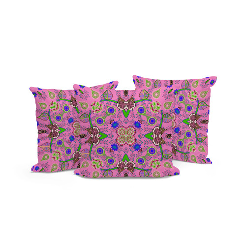Set of Three Pink Blue And Green Paisley Indoor Outdoor Throw Pillow