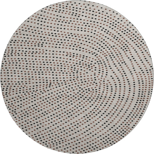8' Taupe And Brown Polka Dot Washable Round Rug With UV Protection