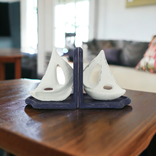 Set Of Two 5" Blue Cast Iron Boat Bookends