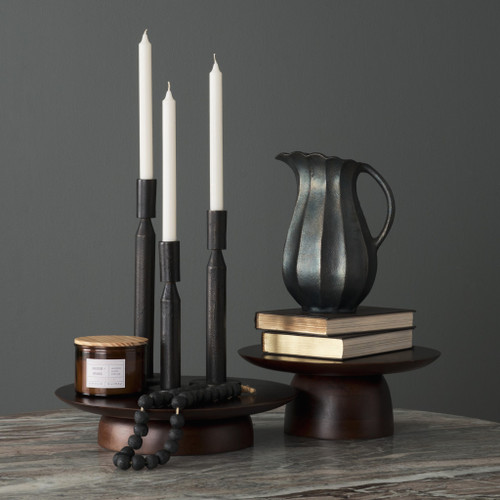 Set of Three Black Metal Tabletop Taper Candlesticks