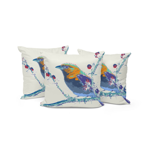 Set of Three Purple Bird Indoor Outdoor Throw Pillow