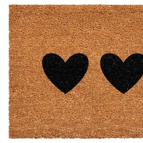 24" X 48" Brown And Black Three Hearts Outdoor Coir Door Mat