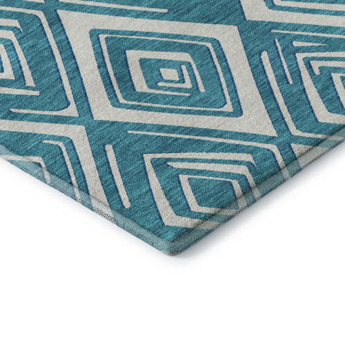 10' X 14' Teal And Ivory Geometric Washable Area Rug With UV Protection