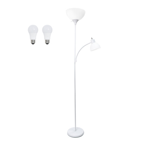 72" White Metal LED Floor Lamp With White Bowl Shade
