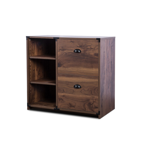 30" Walnut Wood Two Drawers Filing Cabinet