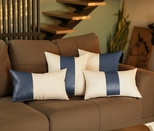 Vegan Faux Leather Detailed Throw Pillow Set of 4