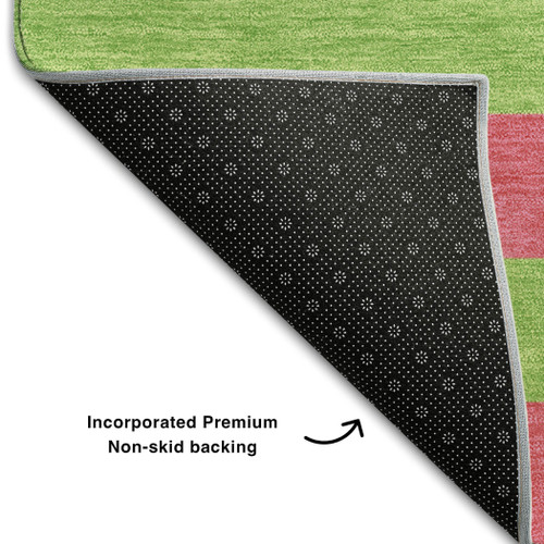 3' X 5' Blush And Green Striped Washable Area Rug With UV Protection