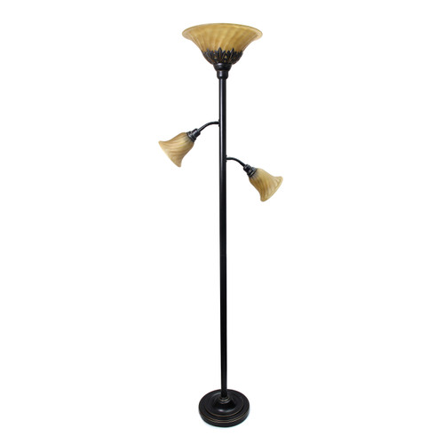 71" Bronze Metal Floor Lamp With Amber Glass Bowl Shade