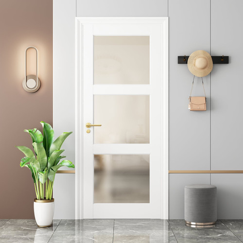 80" White Wood, Glass Slab Door