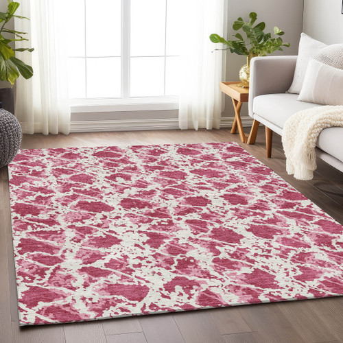3' X 5' Blush And Ivory Abstract Washable Area Rug With UV Protection