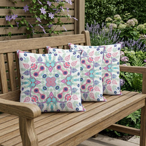 Set of Three White Abstract Indoor Outdoor Throw Pillow