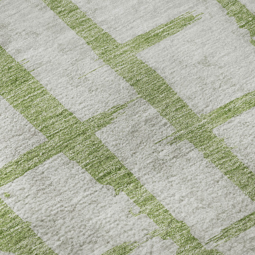 8' Green And Beige Striped Washable Round Rug With UV Protection
