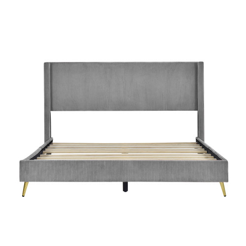 Gray Tufted Corduroy Upholstered Queen Bed Frame