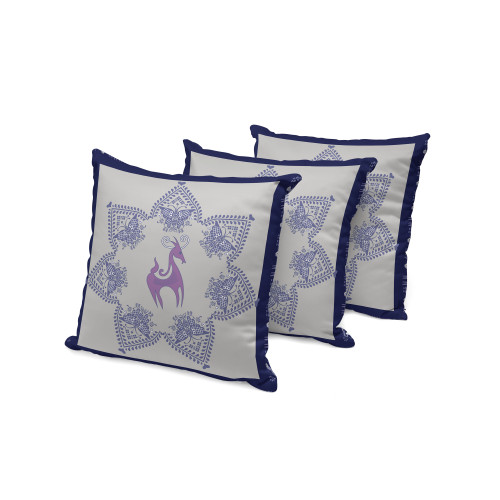 Set of Three Purple And Indigo Horse Indoor Outdoor Throw Pillow