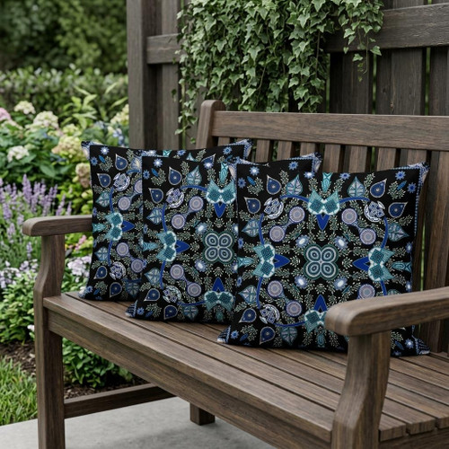 Set of Three Black Abstract Indoor Outdoor Throw Pillow