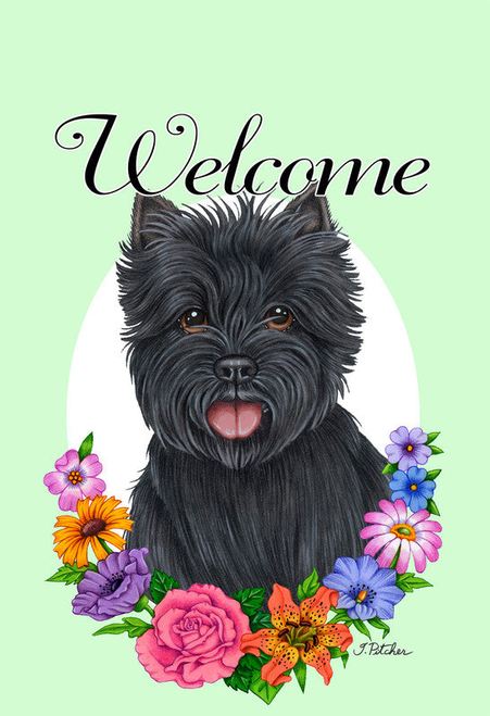 Cairn Terrier Black - Best of Breed Welcome Flowers Garden Flag