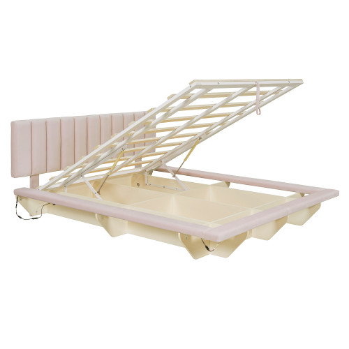 Pink Tufted Upholstered Queen Bed Frame With USB