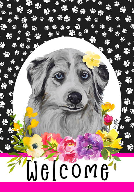 Australian Shepherd - Hippie Hound Studios Paw Prints  House and Garden Flags