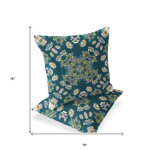 Set of Two Green And Yellow Botanical Indoor Outdoor Throw Pillow